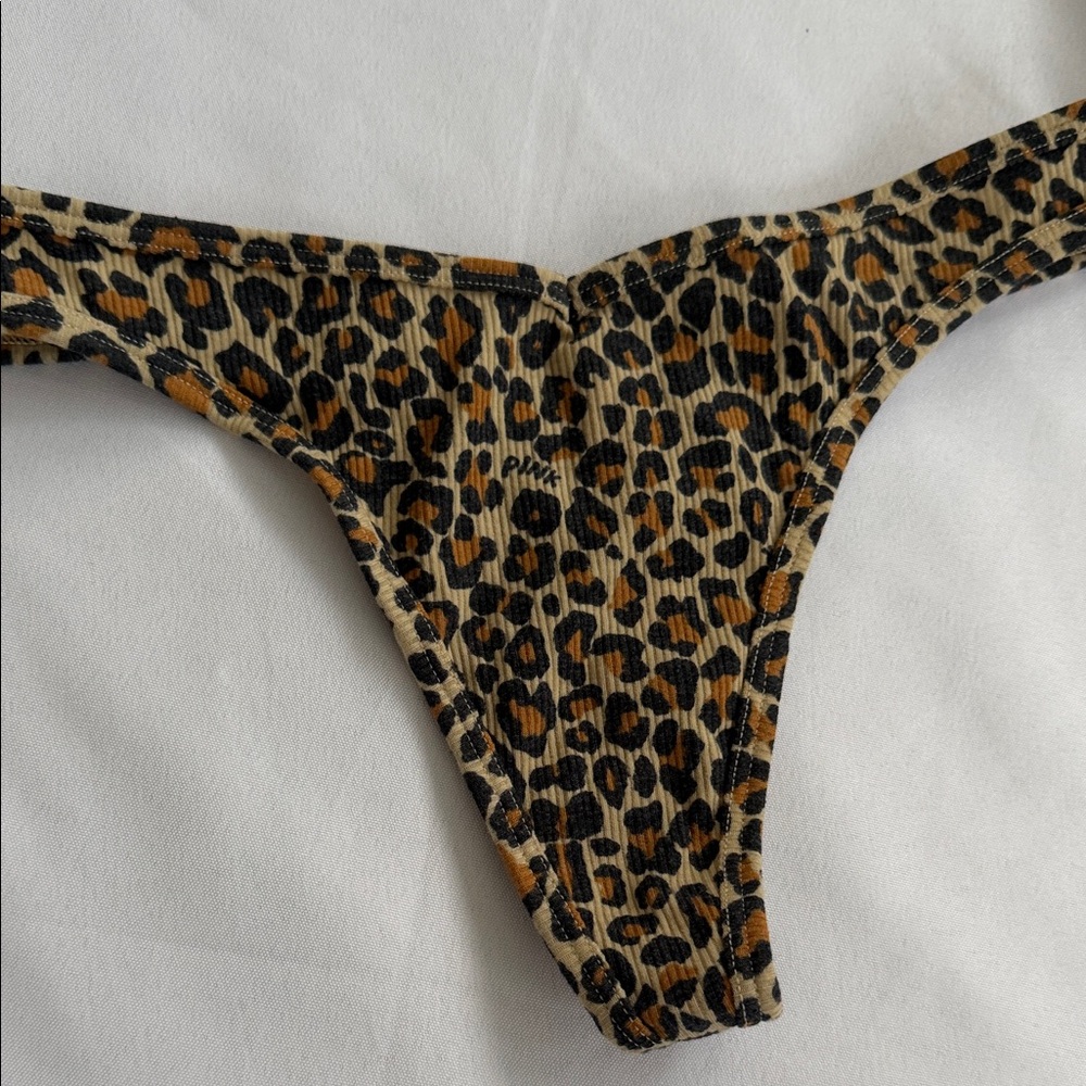 PINK Victoria's Secret Leopard Print Ribbed Thong - Tan, Black, Gold